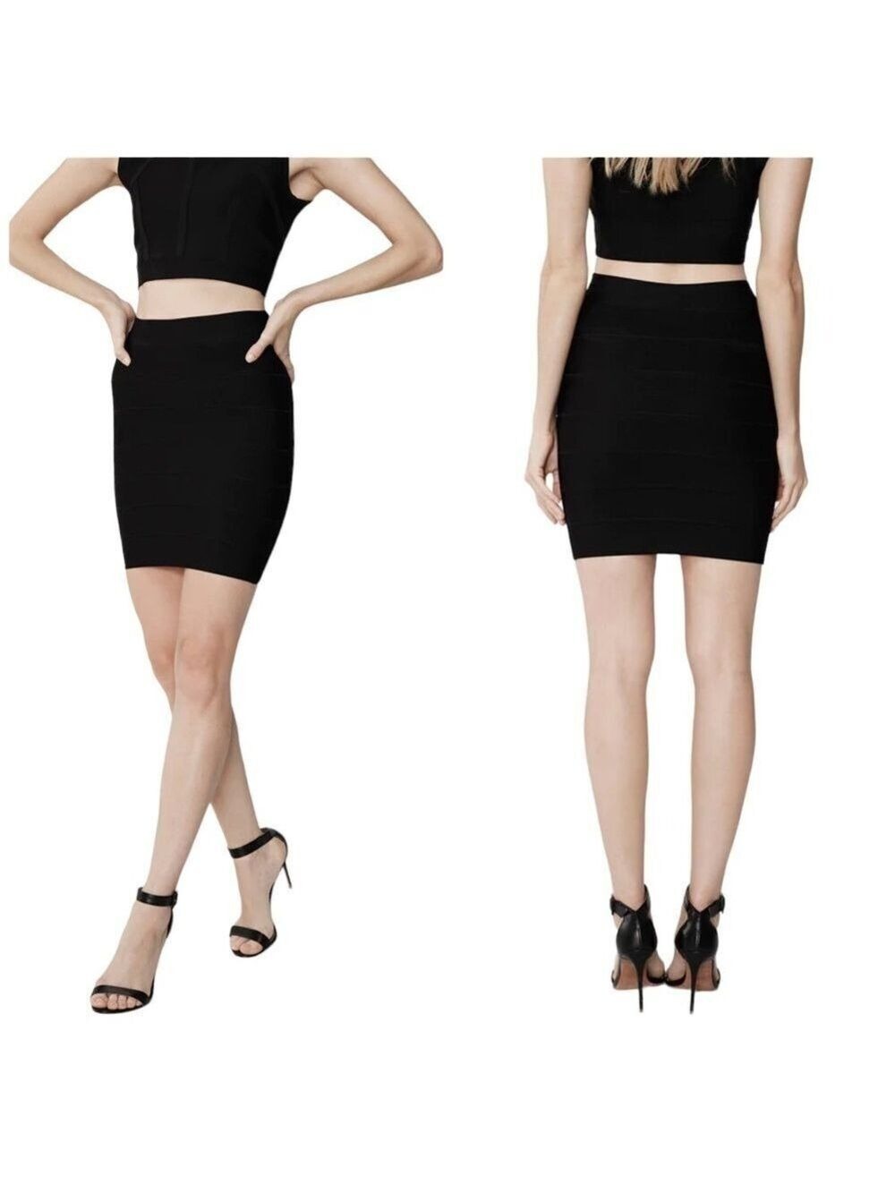 BCBGMaxAzria Simone Textured Black Bandage Mini Power Skirt